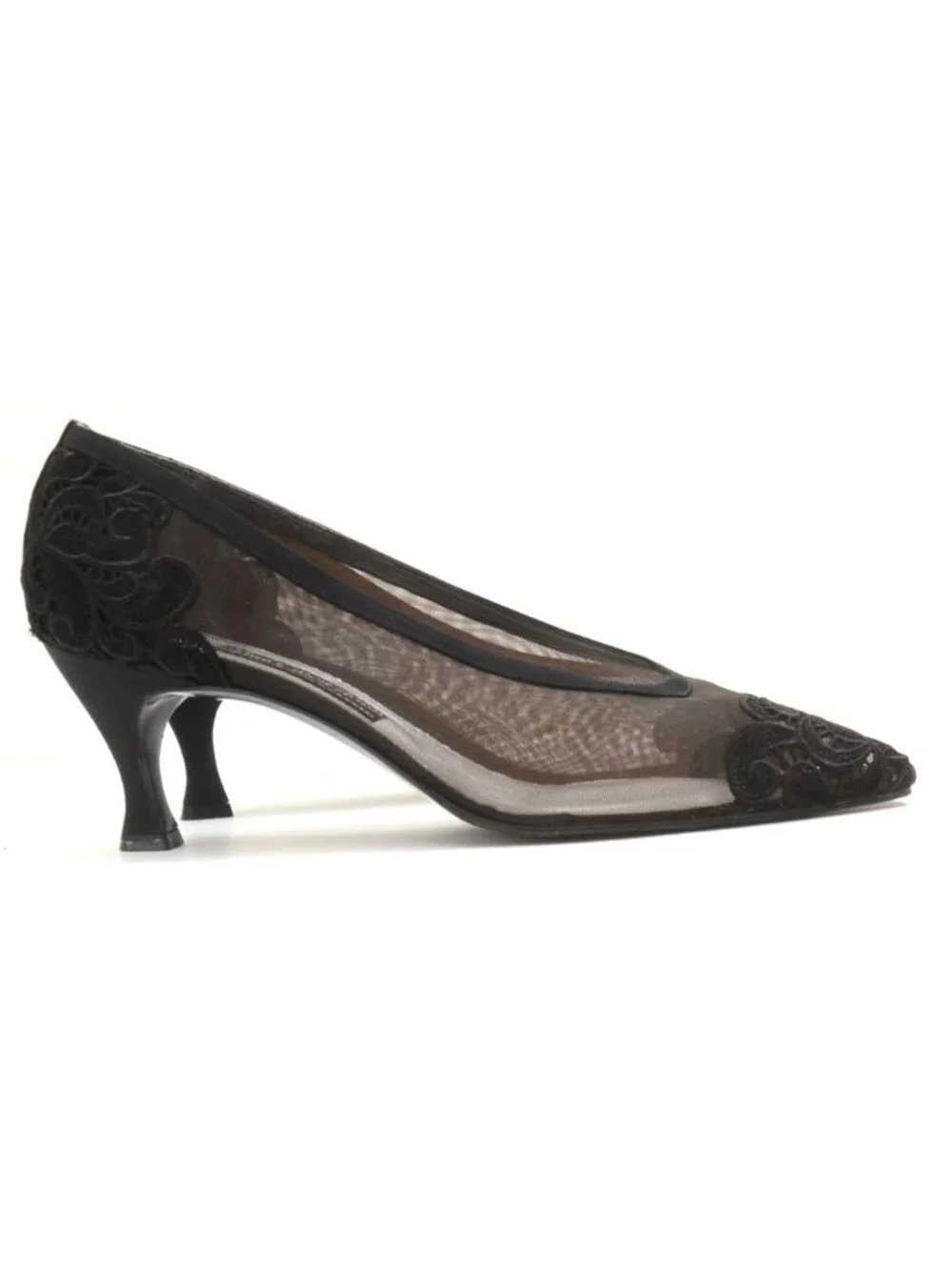 Vintage Stuart Weitzman Women's 8 Mesh Embroidered Kitten Heel Pumps Classic